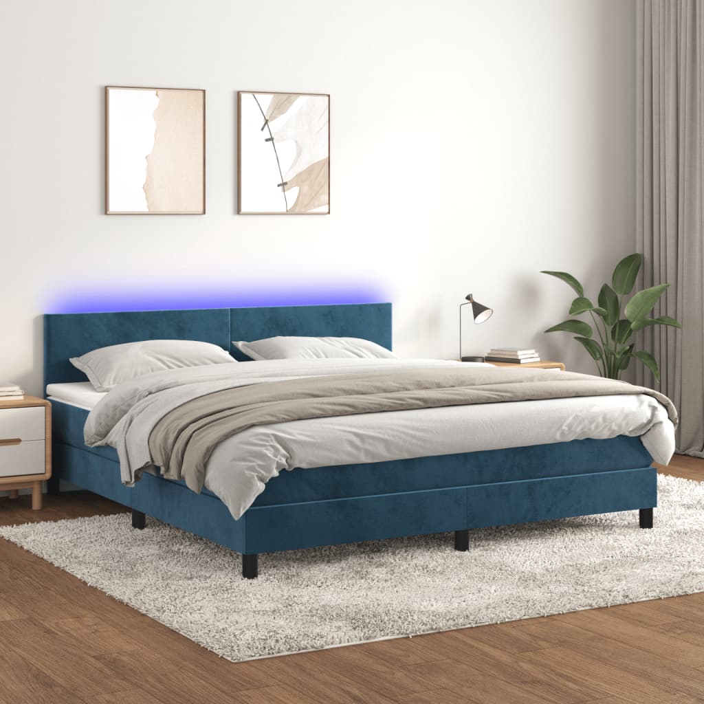 Sommier à lattes de lit avec matelas LED Bleu foncé 160x200 cm - XIOS