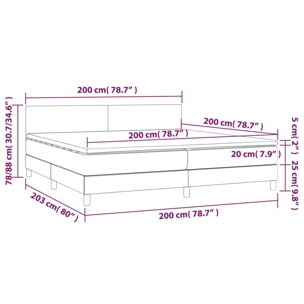 Sommier à lattes de lit avec matelas LED Bleu foncé 200x200 cm - XIOS