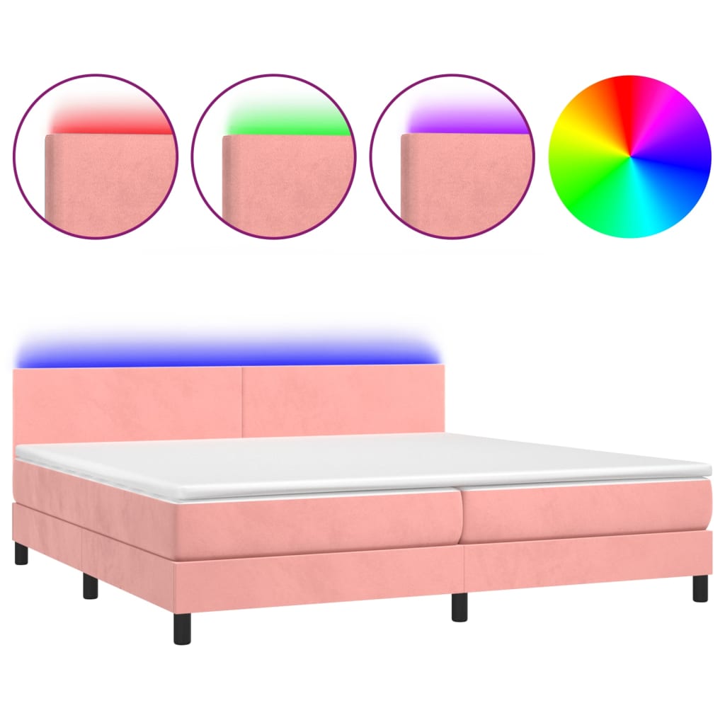 Sommier à lattes de lit avec matelas LED Rose 200x200cm Velours - XIOS