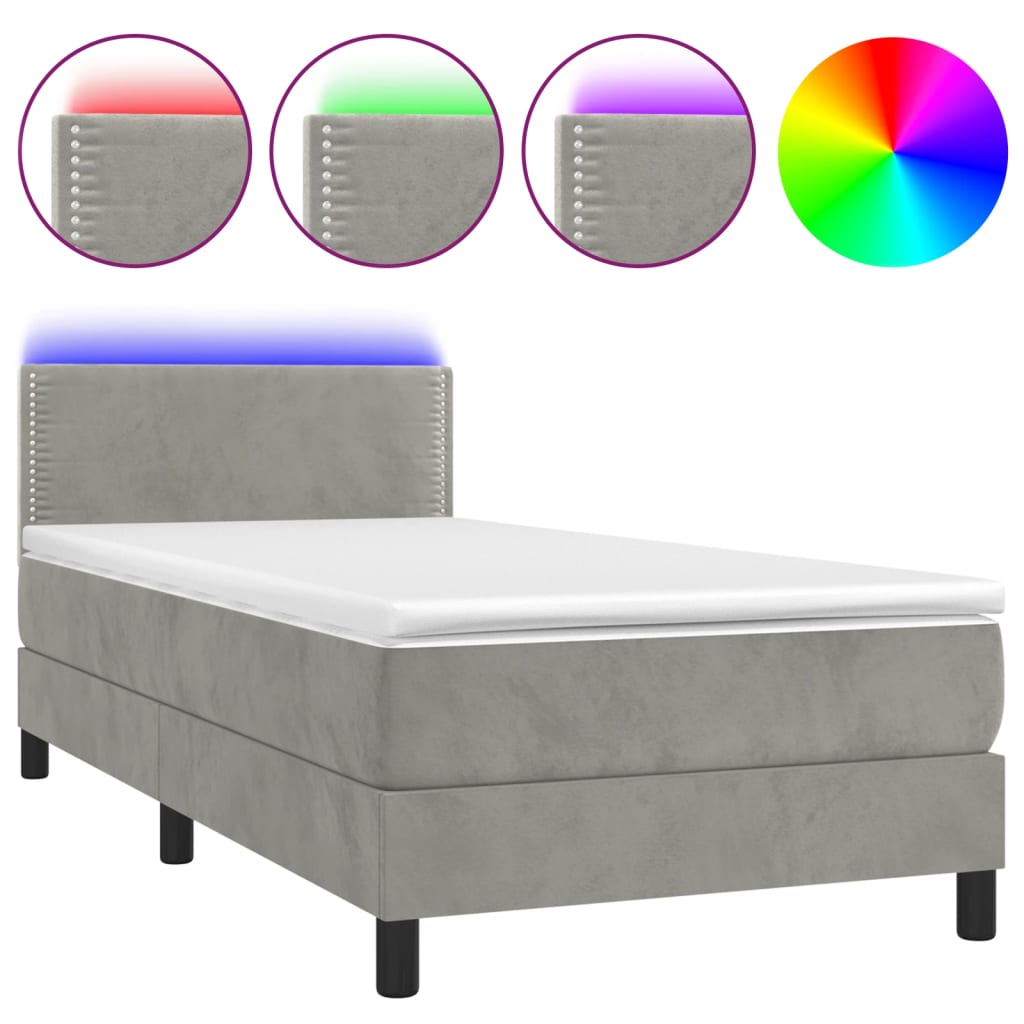 Sommier à lattes de lit avec matelas et LED Gris clair 90x200cm - XIOS