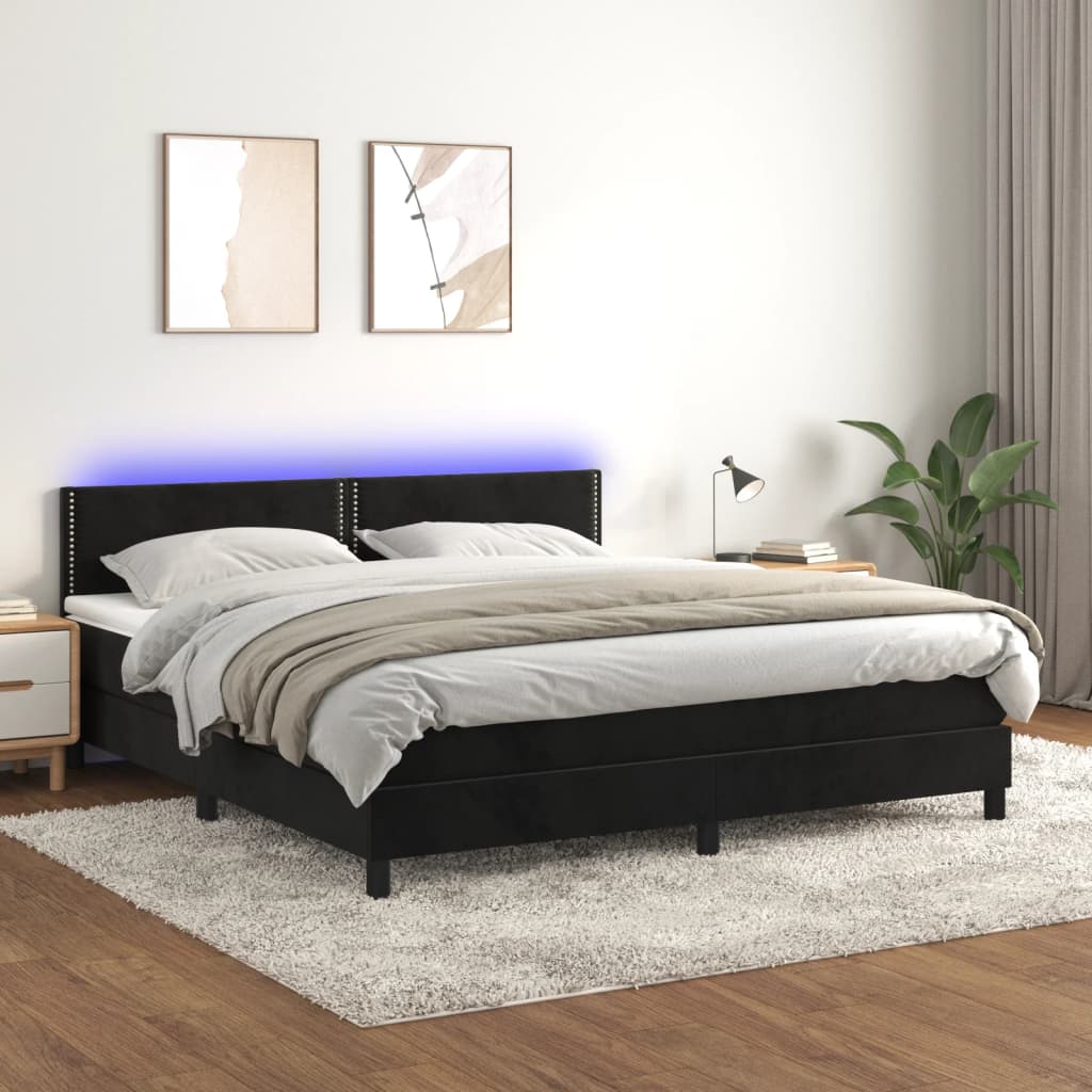 Sommier à lattes de lit avec matelas LED Noir 160x200 cm
