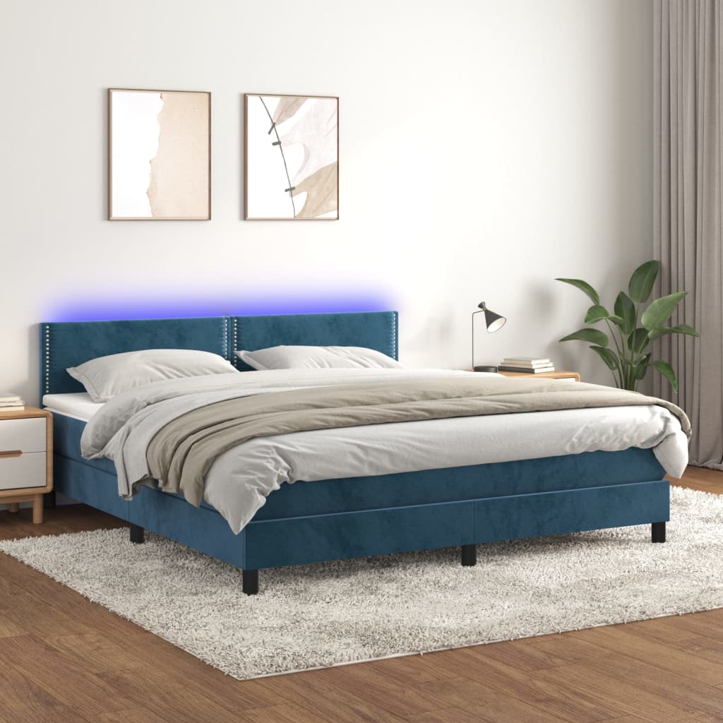 Sommier à lattes de lit avec matelas LED Bleu foncé 160x200 cm - XIOS