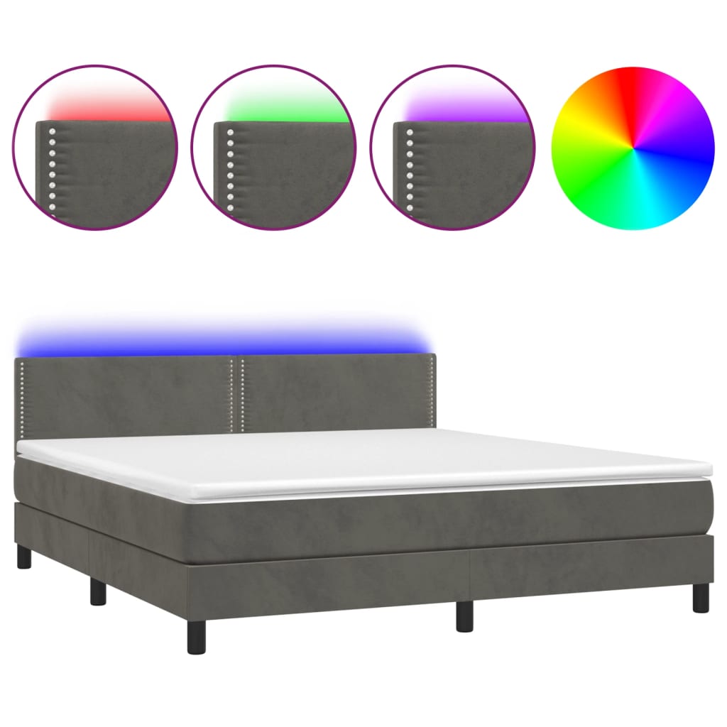 Sommier à lattes de lit avec matelas LED Gris foncé 180x200 cm - XIOS