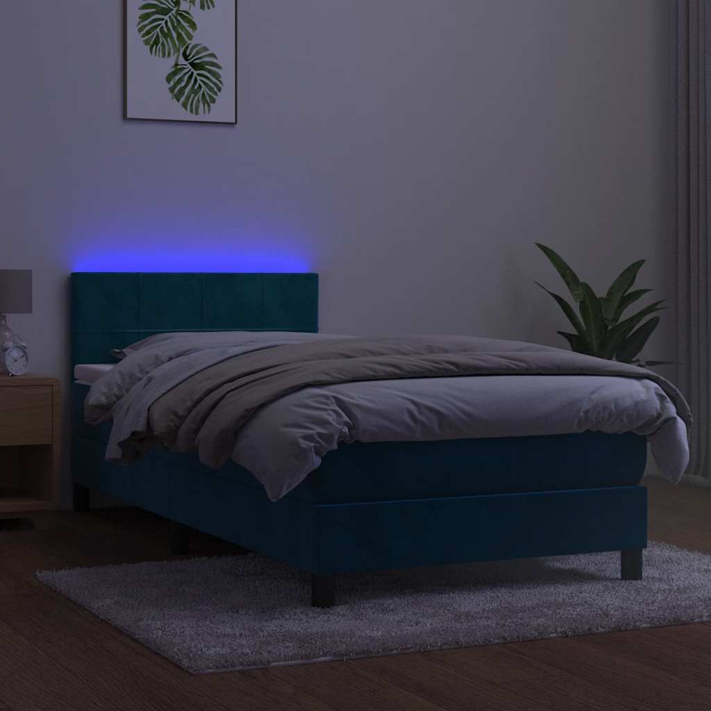 Sommier à lattes de lit et matelas et LED Bleu foncé 80x200 cm - XIOS