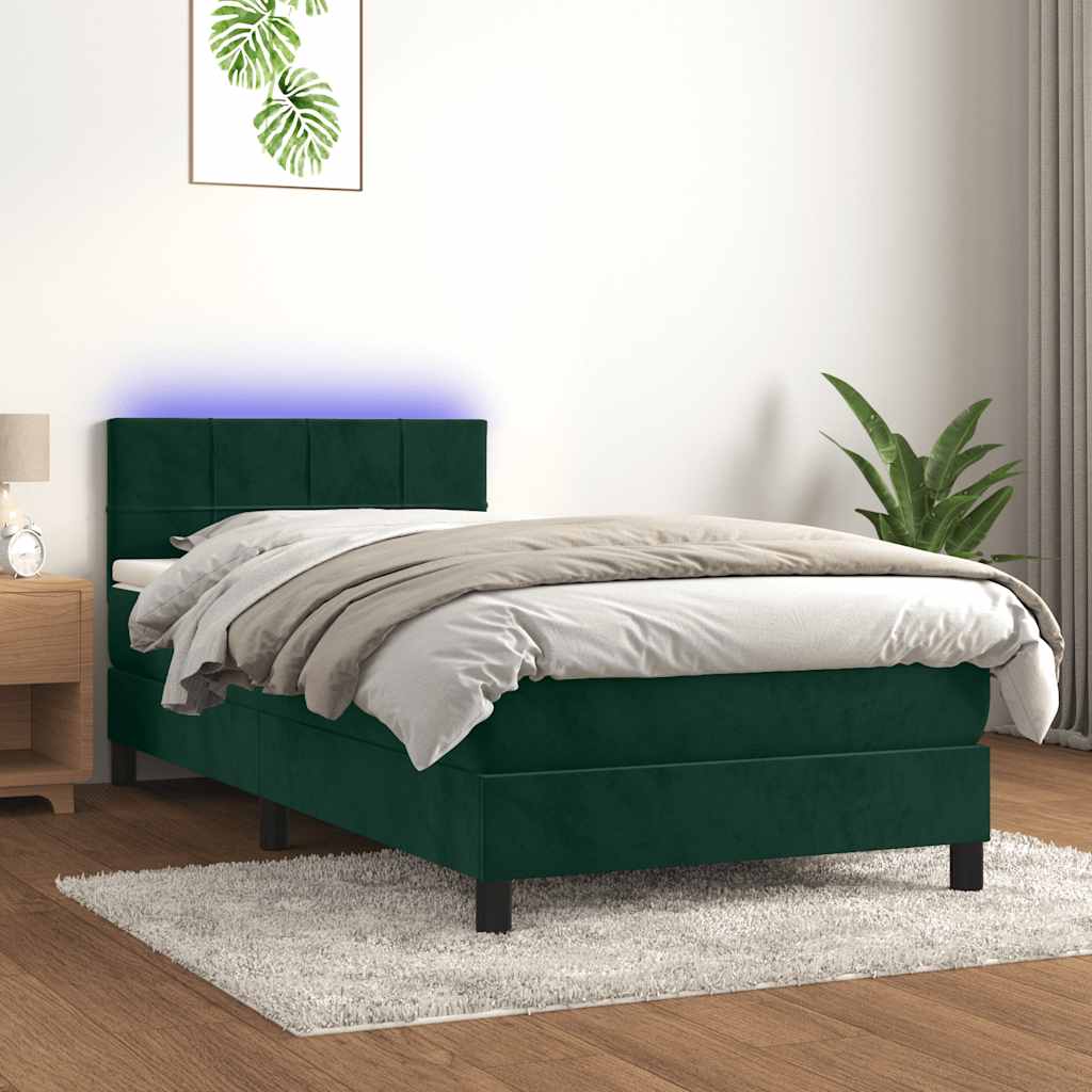 Sommier à lattes de lit et matelas et LED Vert foncé 90x190 cm - XIOS