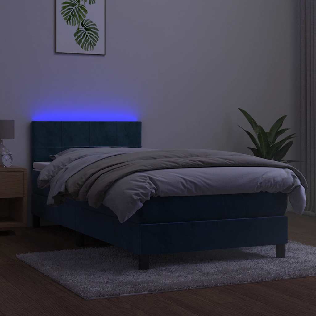 Sommier à lattes de lit et matelas et LED Bleu foncé 90x190 cm - XIOS