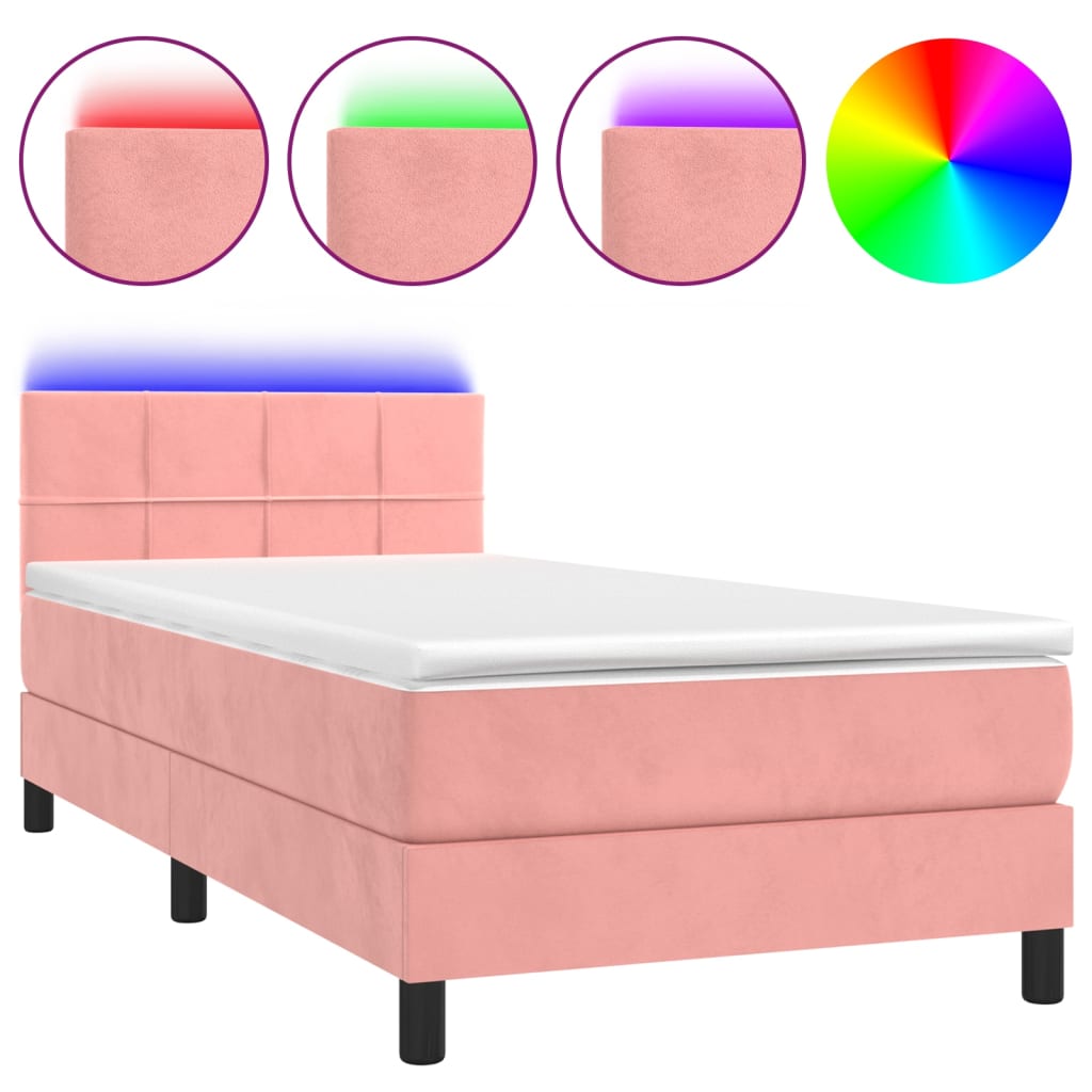 Sommier à lattes de lit avec matelas et LED Rose 90x190 cm - XIOS