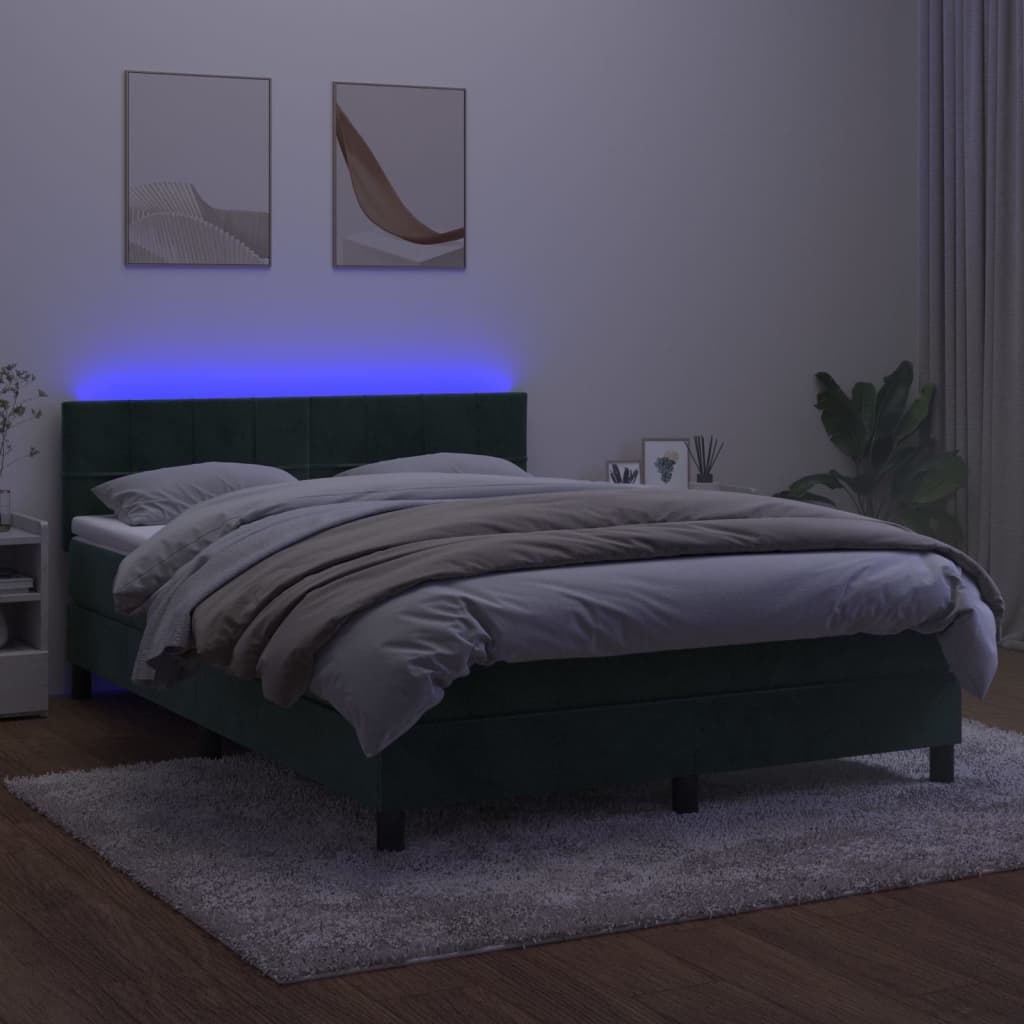 Sommier à lattes de lit avec matelas LED Vert foncé 140x190 cm
