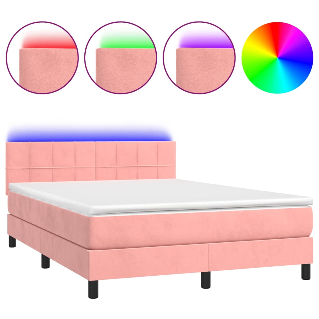 Sommier à lattes de lit avec matelas et LED Rose 140x190 cm - XIOS