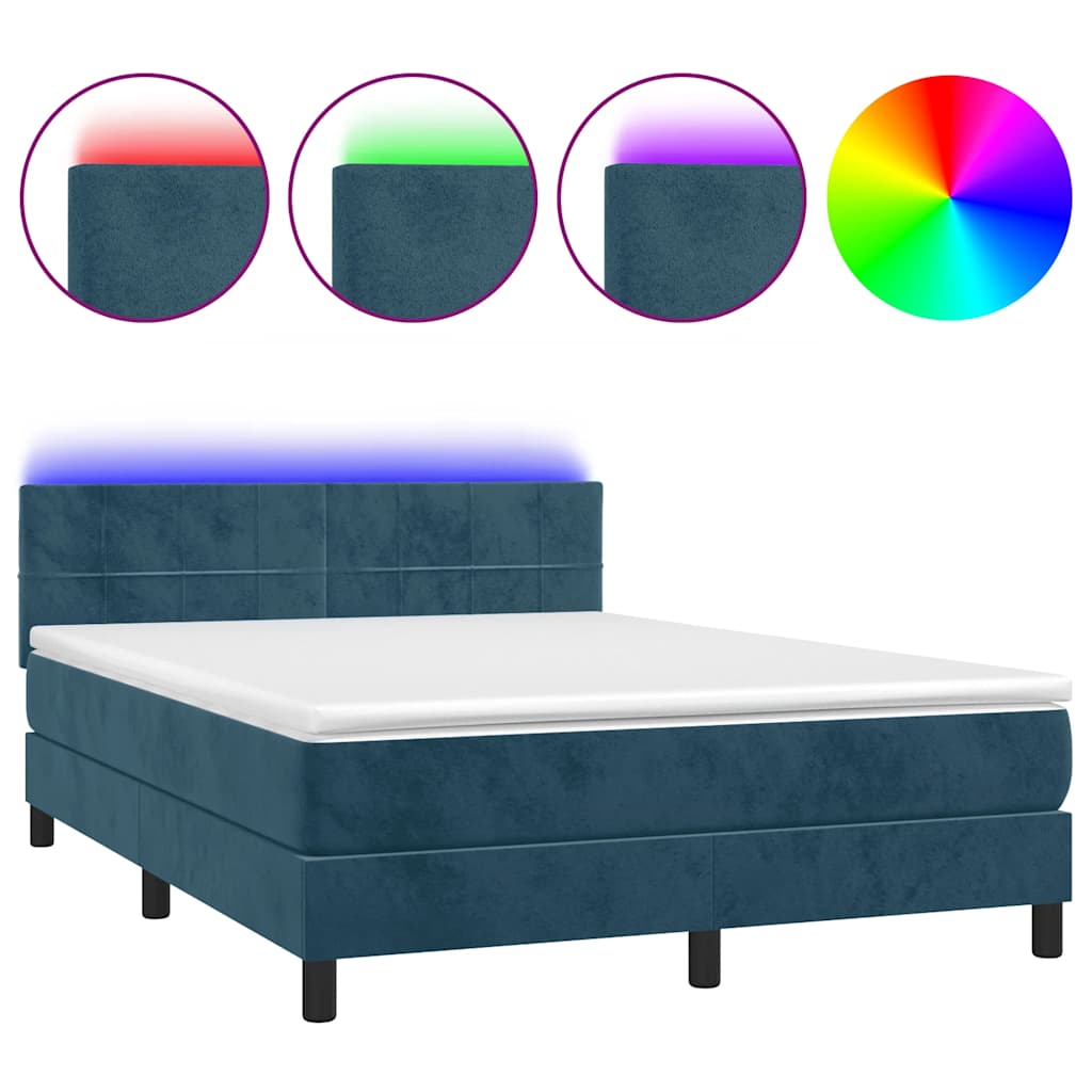 Sommier à lattes de lit avec matelas LED Bleu foncé 140x200 cm - XIOS