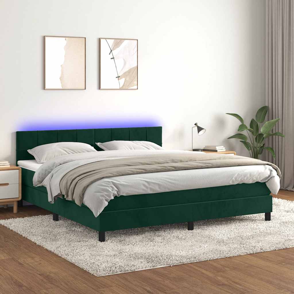 Sommier à lattes de lit avec matelas LED Vert foncé 160x200 cm
