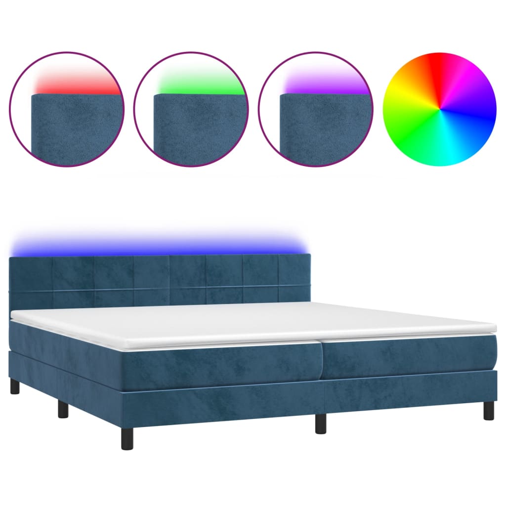 Sommier à lattes de lit avec matelas LED Bleu foncé 200x200 cm - XIOS