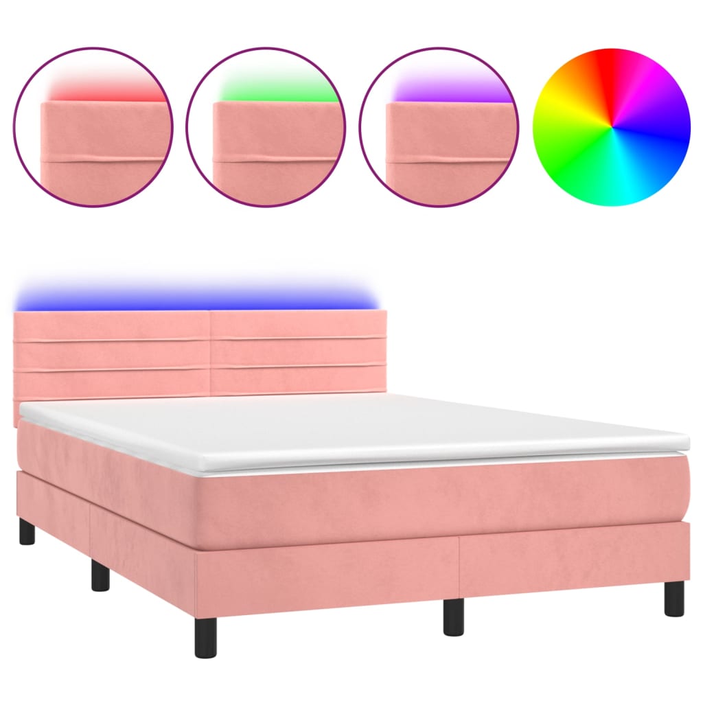 Sommier à lattes de lit avec matelas et LED Rose 140x190 cm - XIOS