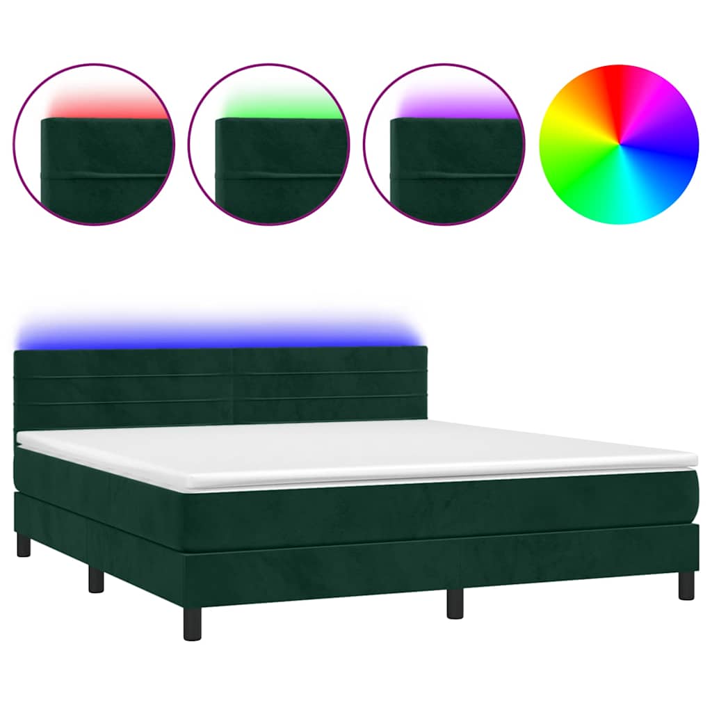 Sommier à lattes de lit avec matelas LED Vert foncé 160x200 cm