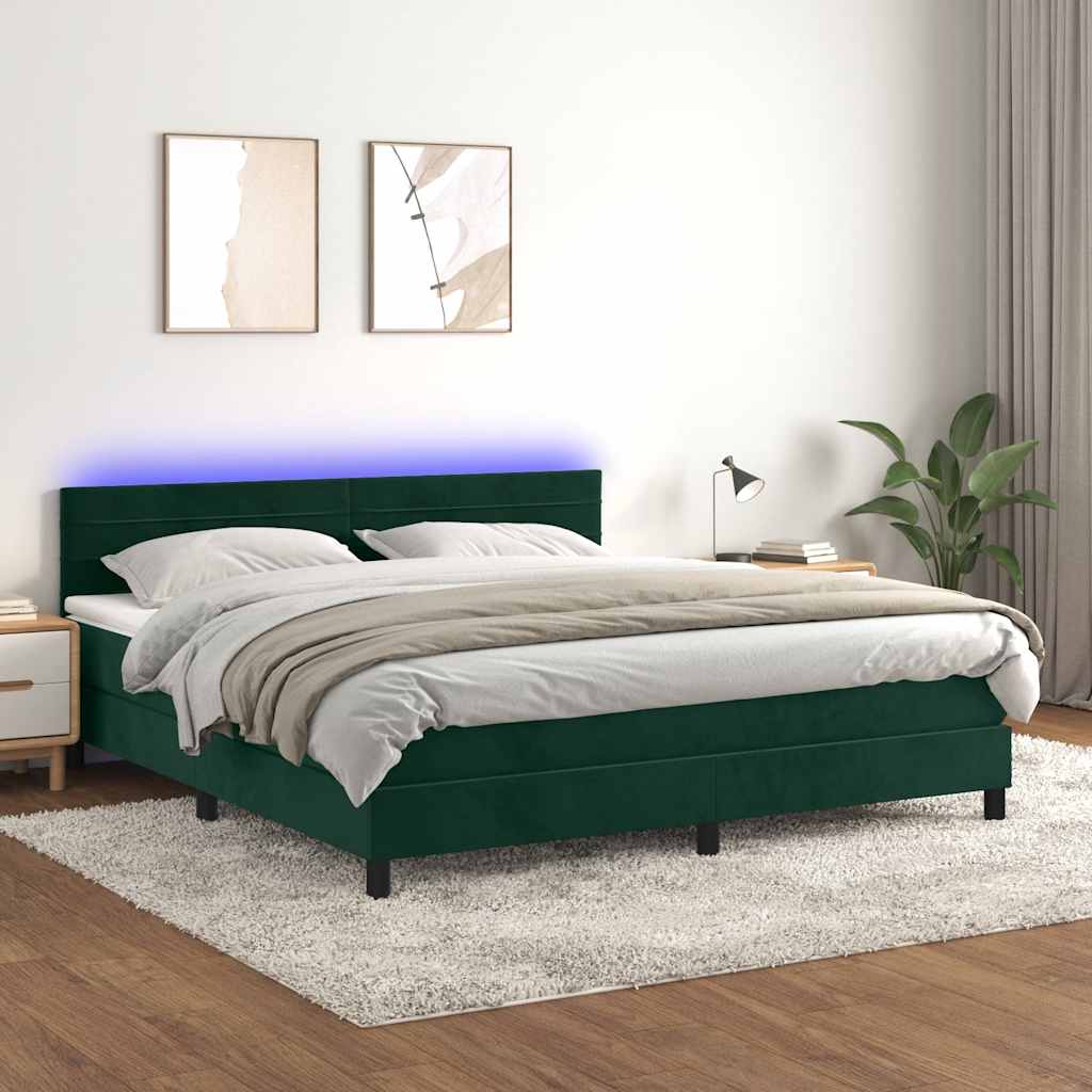 Sommier à lattes de lit avec matelas LED Vert foncé 160x200 cm