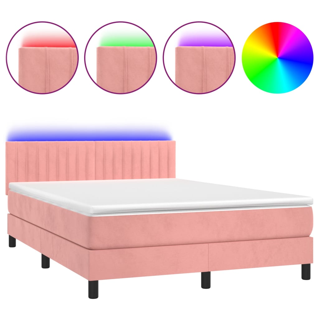 Sommier à lattes de lit avec matelas et LED Rose 140x190 cm - XIOS