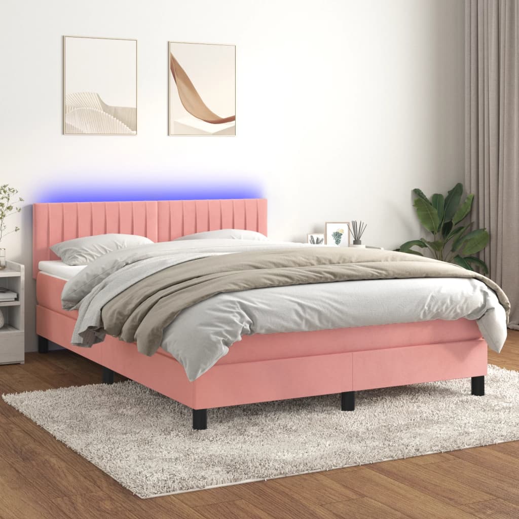 Sommier à lattes de lit avec matelas et LED Rose 140x190 cm - XIOS