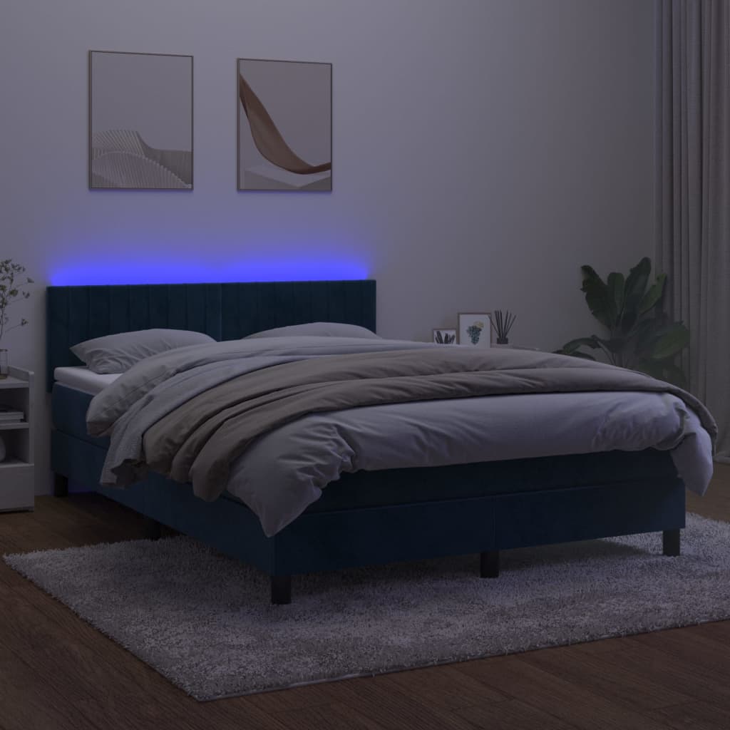 Sommier à lattes de lit avec matelas LED Bleu foncé 140x200 cm - XIOS