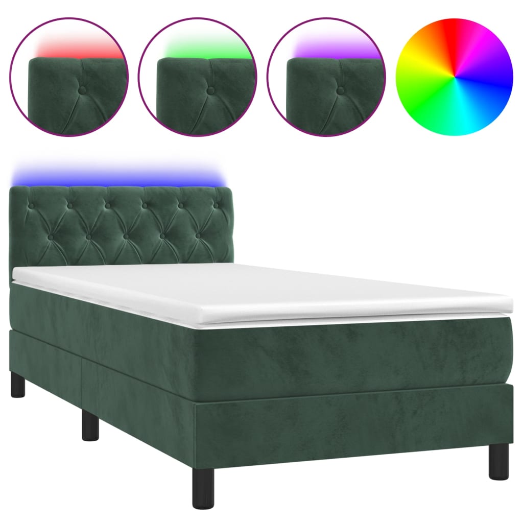 Sommier à lattes de lit avec matelas et LED Vert foncé 80x200cm - XIOS
