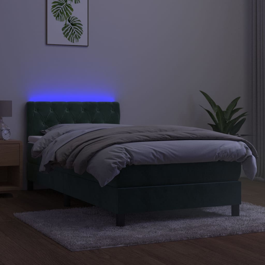 Sommier à lattes de lit avec matelas et LED Vert foncé 80x200cm - XIOS