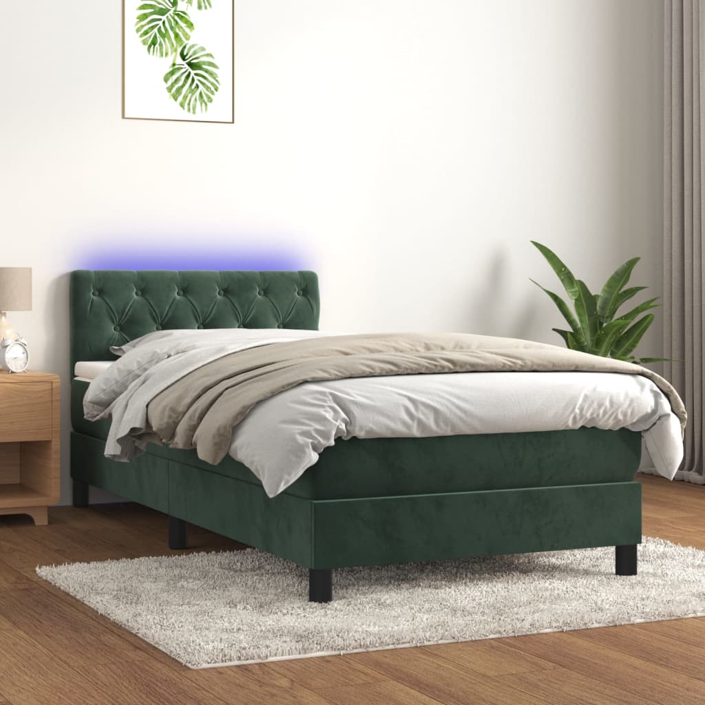Sommier à lattes de lit avec matelas et LED Vert foncé 80x200cm - XIOS