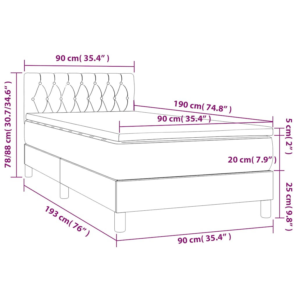 Sommier à lattes de lit avec matelas et LED Vert foncé 90x190cm - XIOS