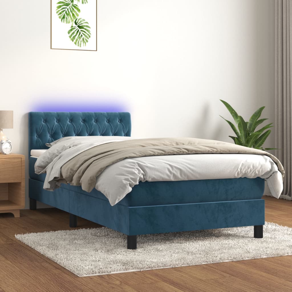 Sommier à lattes de lit avec matelas et LED Bleu foncé 90x190cm - XIOS