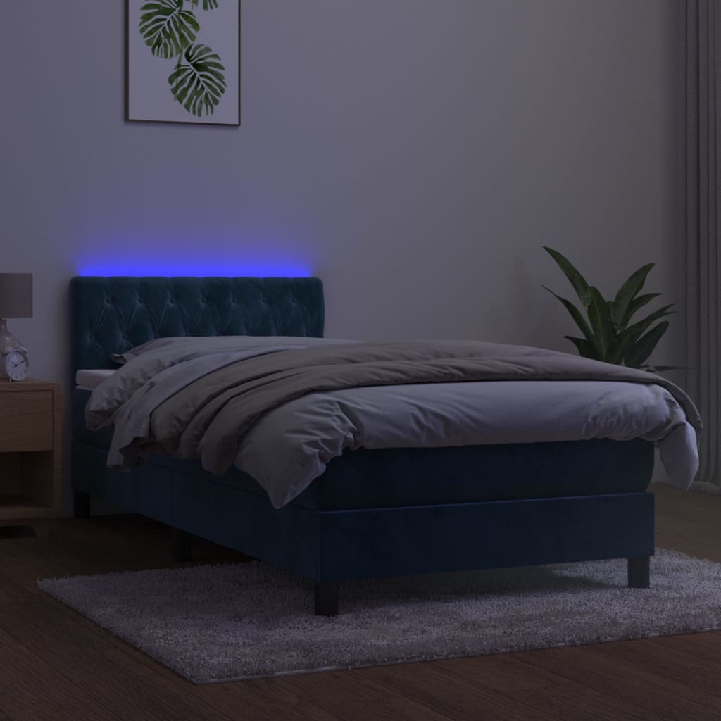 Sommier à lattes de lit avec matelas et LED Bleu foncé 90x200cm - XIOS
