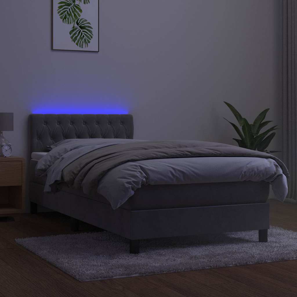 Sommier à lattes de lit avec matelas LED Gris clair 100x200 cm