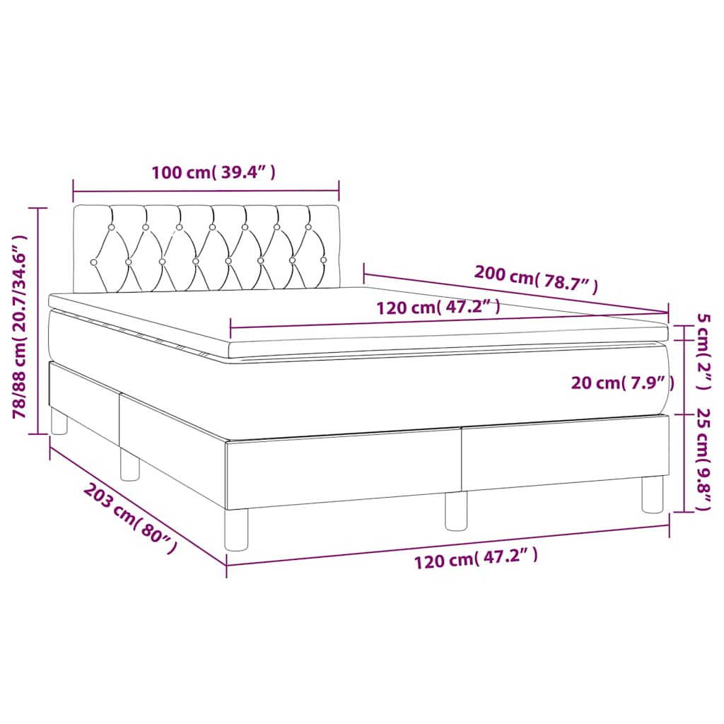 Sommier à lattes de lit avec matelas LED Gris clair 120x200 cm