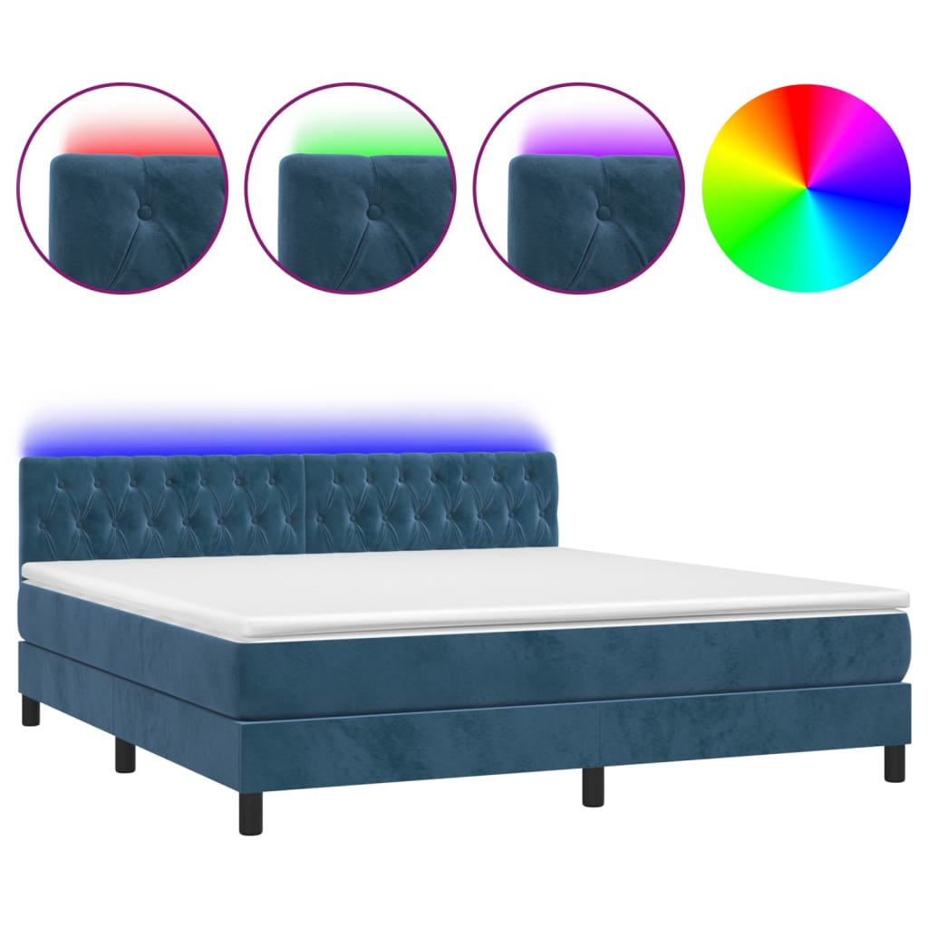 Sommier à lattes de lit avec matelas LED Bleu foncé 160x200 cm - XIOS