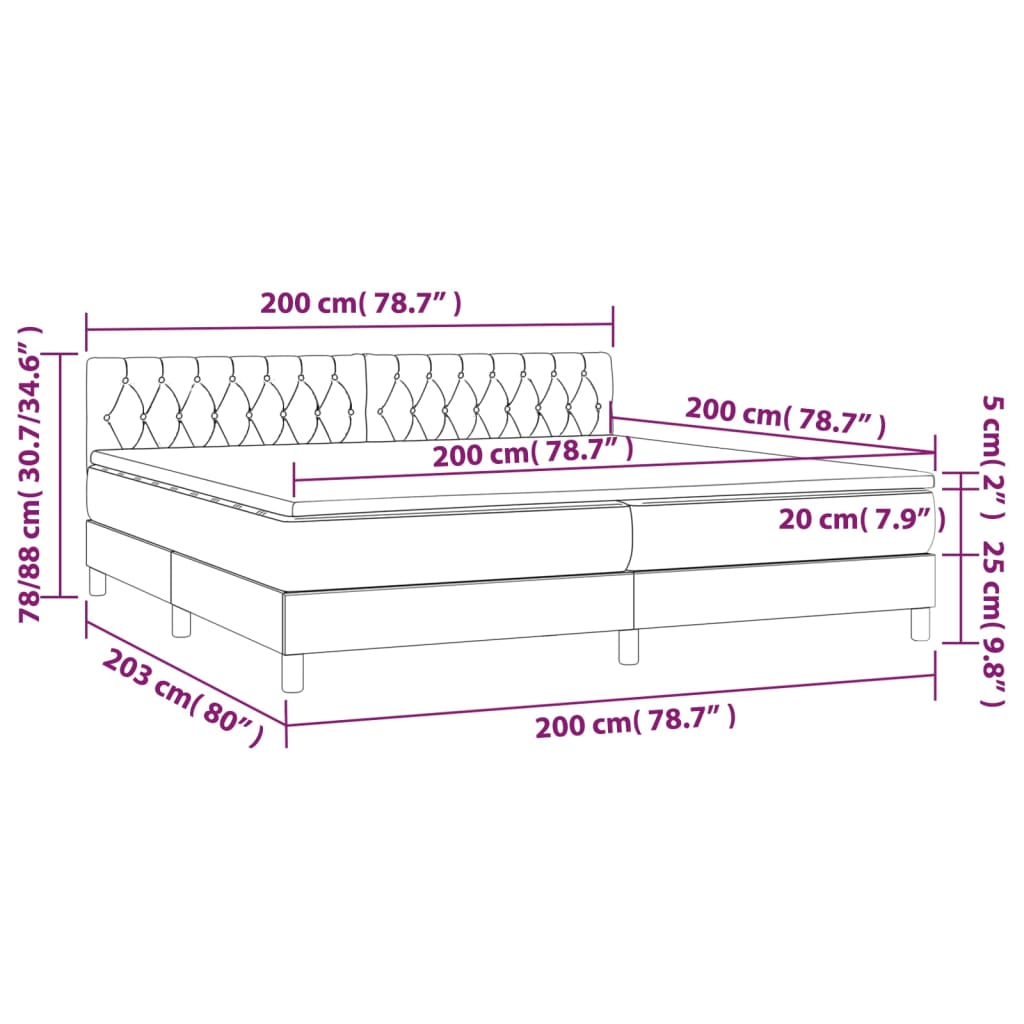 Sommier à lattes de lit avec matelas LED Gris foncé 200x200 cm - XIOS