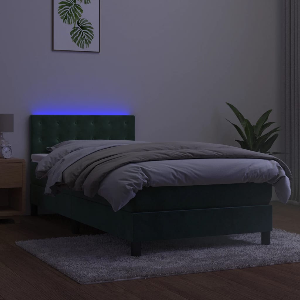 Sommier à lattes de lit avec matelas et LED Vert foncé 80x200cm - XIOS
