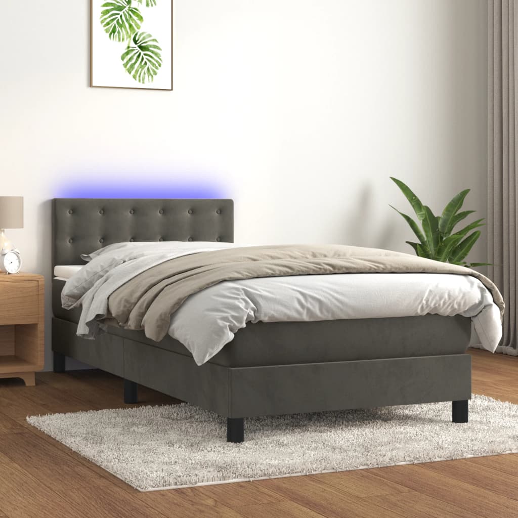 Sommier à lattes de lit avec matelas et LED Gris foncé 90x200cm - XIOS