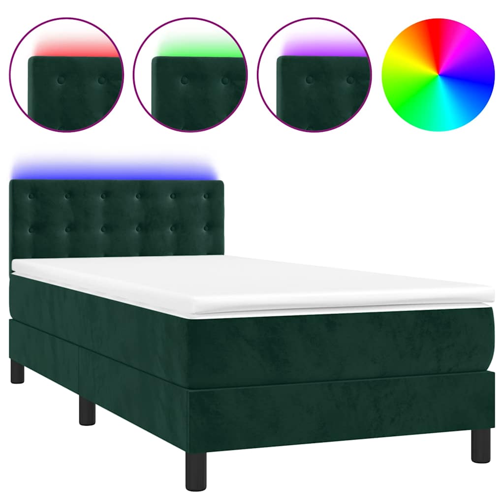 Sommier à lattes de lit avec matelas et LED Vert foncé 90x200cm - XIOS