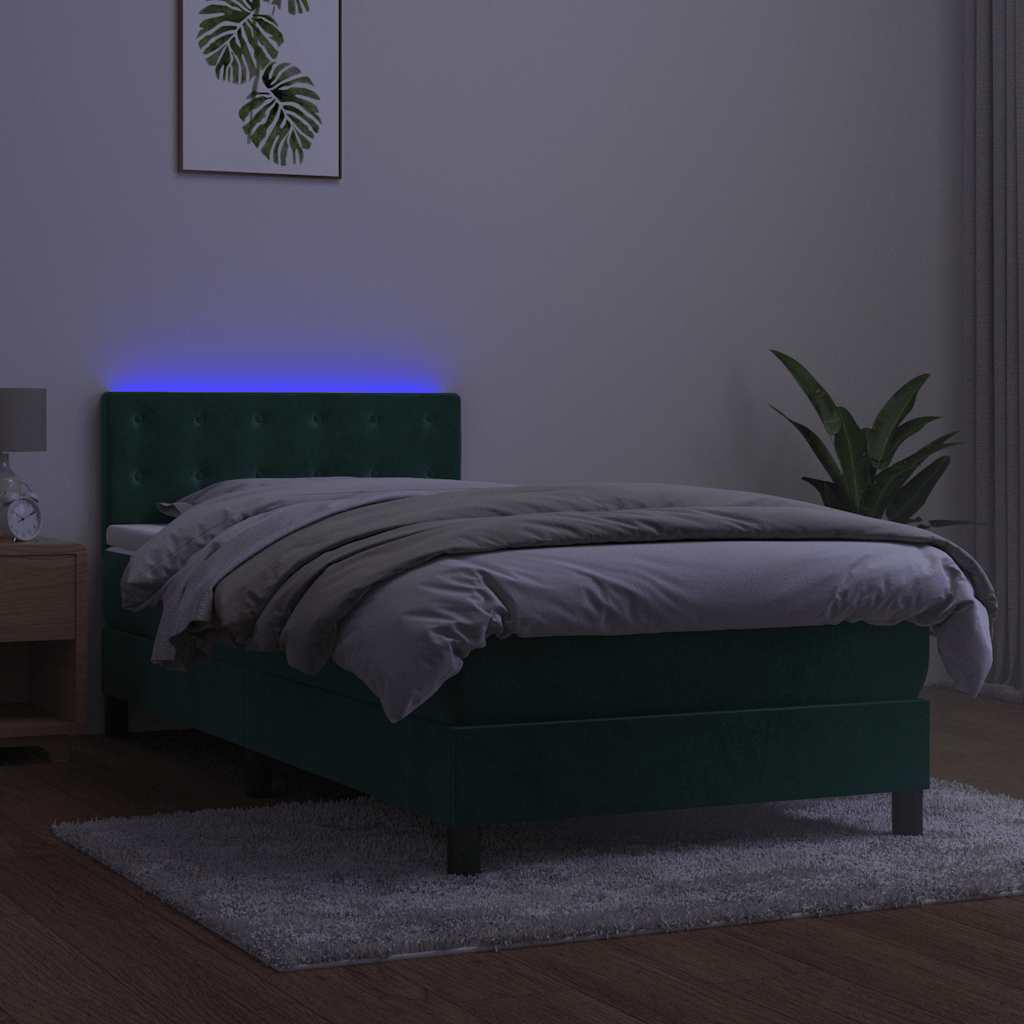 Sommier à lattes de lit avec matelas et LED Vert foncé 90x200cm - XIOS