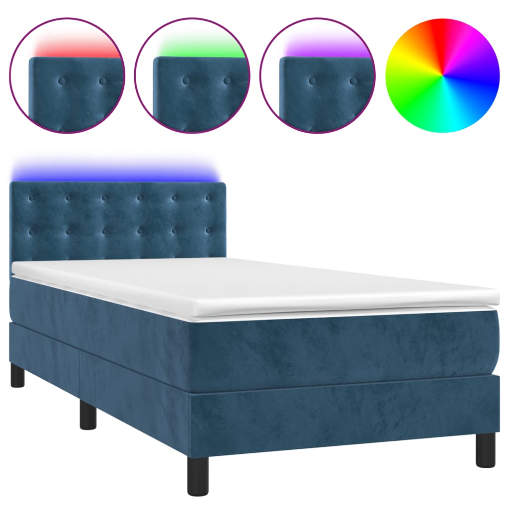 Sommier à lattes de lit avec matelas et LED Bleu foncé 90x200cm - XIOS