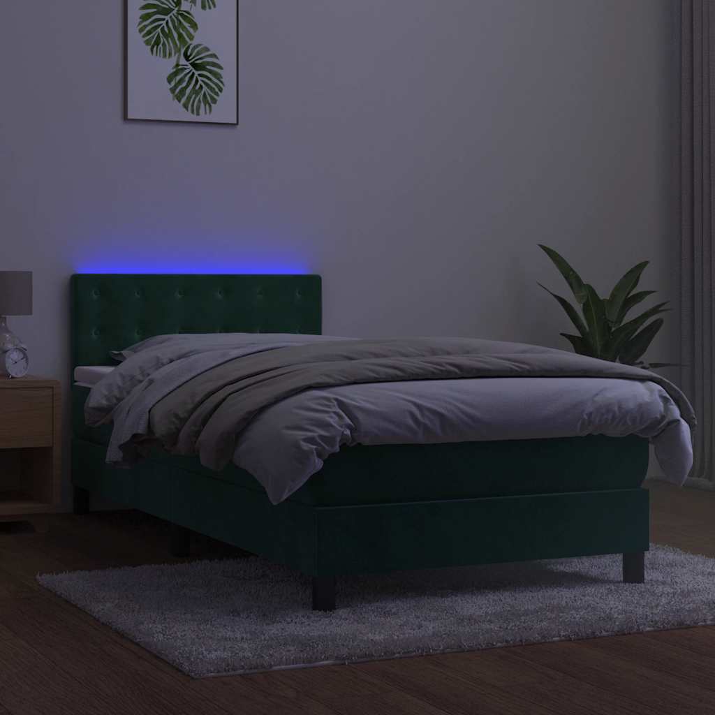 Sommier à lattes de lit avec matelas LED Vert foncé 100x200 cm - XIOS