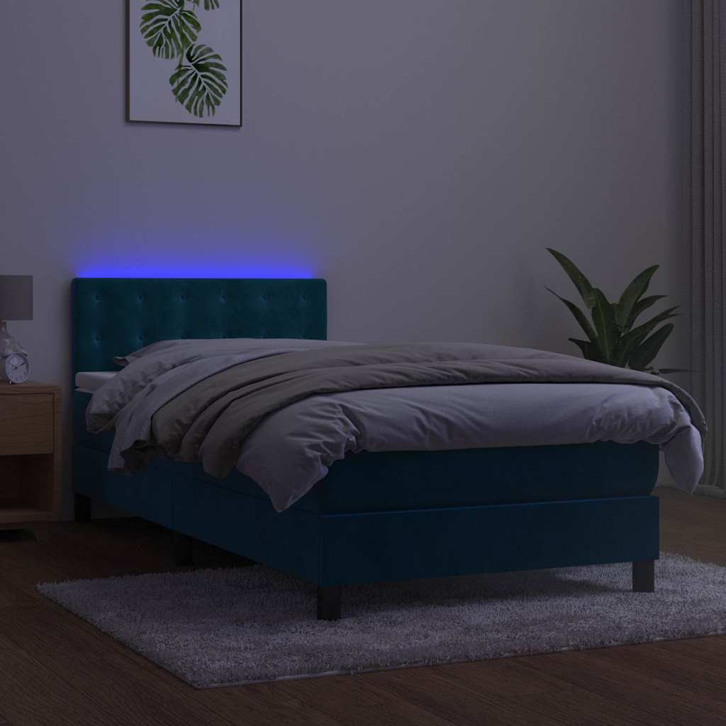 Sommier à lattes de lit avec matelas LED Bleu foncé 100x200 cm - XIOS