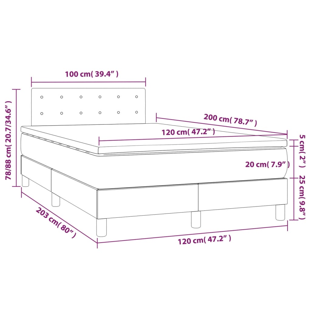 Sommier à lattes de lit avec matelas LED Gris foncé 120x200 cm - XIOS