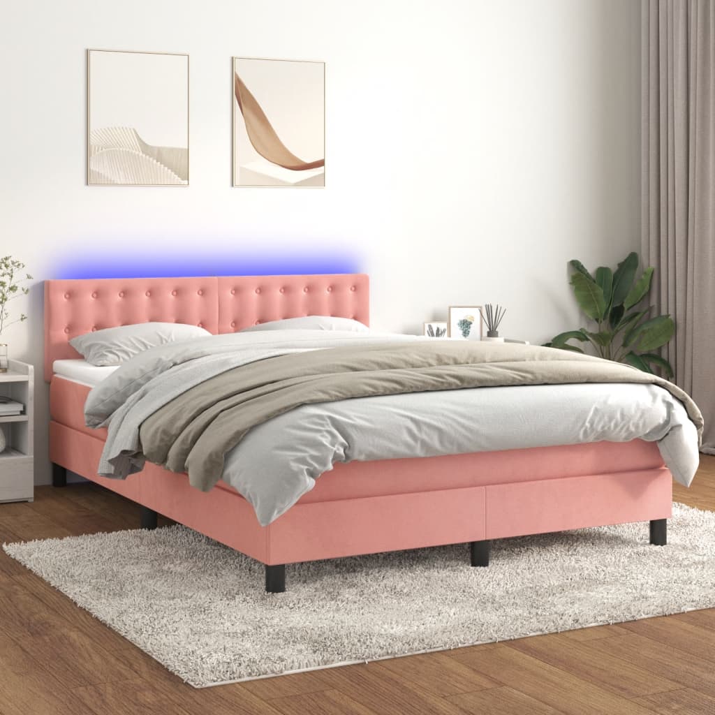 Sommier à lattes de lit avec matelas et LED Rose 140x200 cm - XIOS