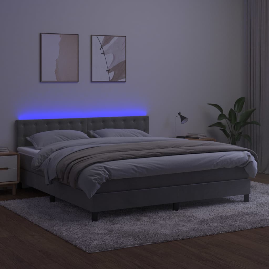 Sommier à lattes de lit matelas et LED Gris clair 160x200 cm - XIOS