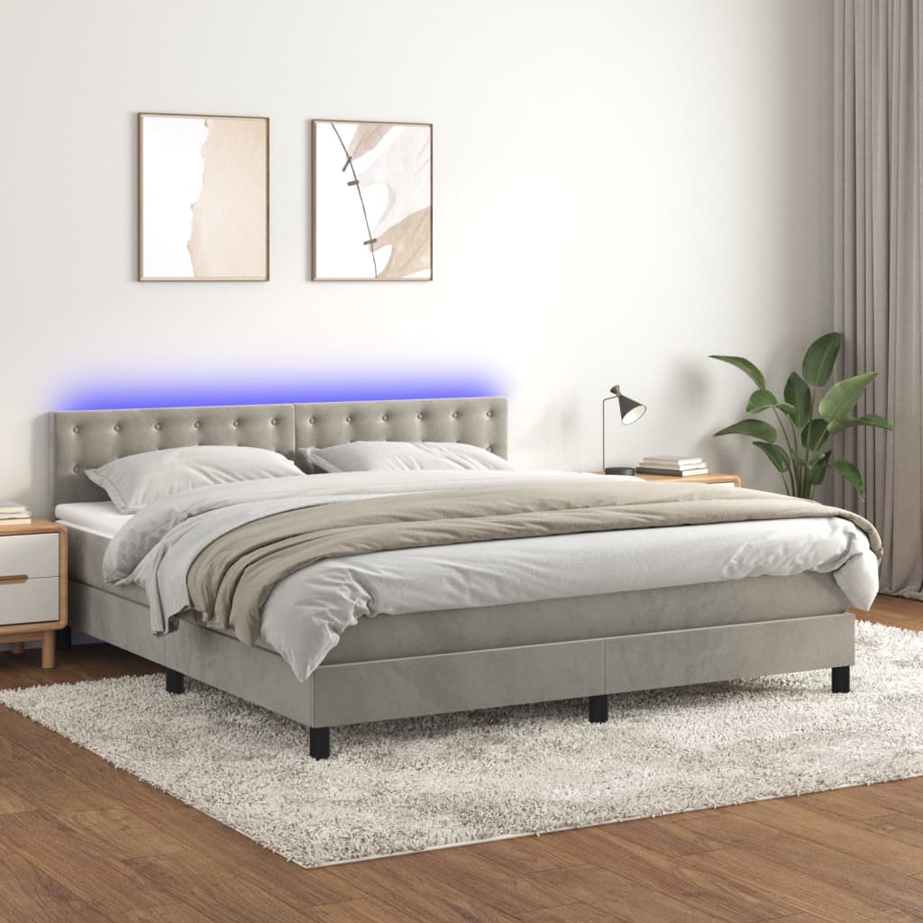 Sommier à lattes de lit matelas et LED Gris clair 160x200 cm - XIOS
