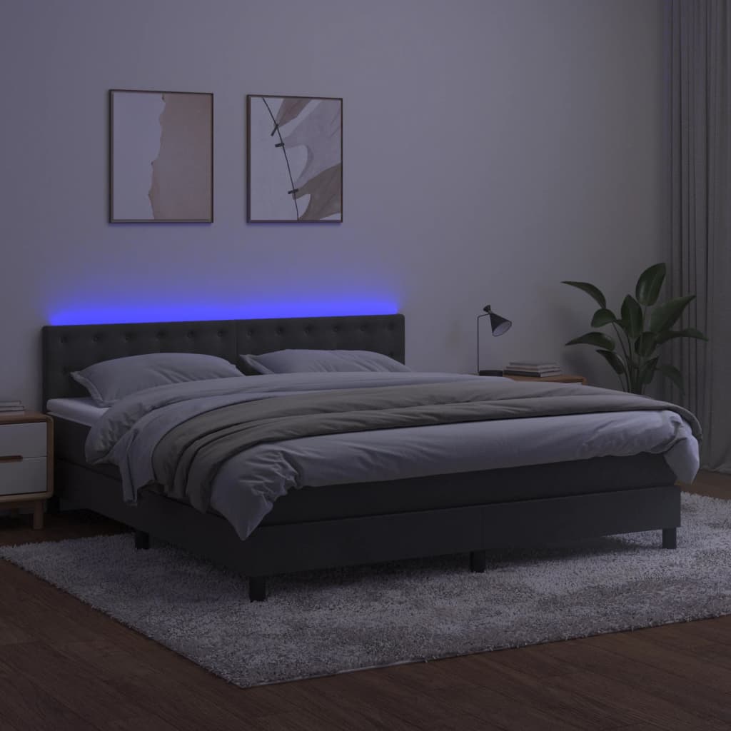 Sommier à lattes de lit matelas et LED Gris foncé 160x200 cm - XIOS