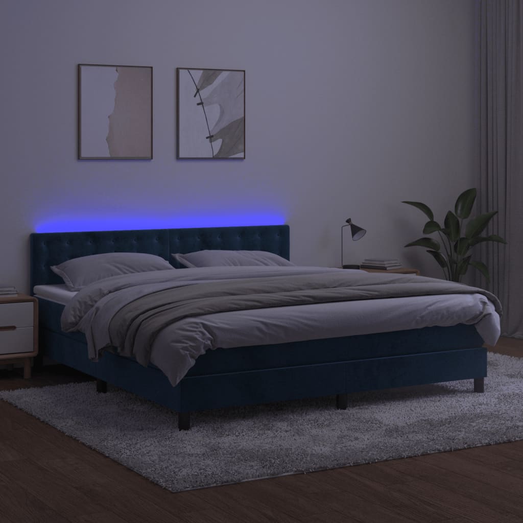 Sommier à lattes de lit matelas et LED Bleu foncé 160x200 cm - XIOS