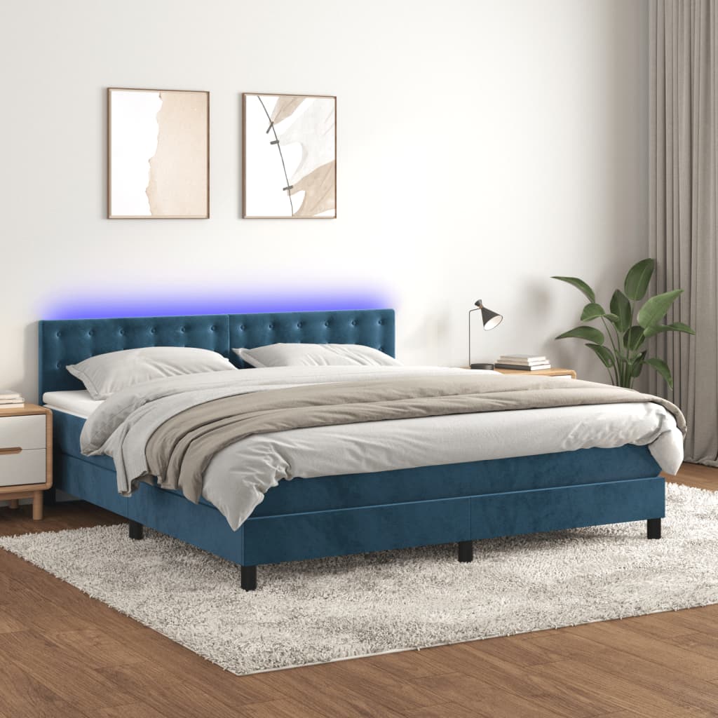 Sommier à lattes de lit matelas et LED Bleu foncé 160x200 cm - XIOS