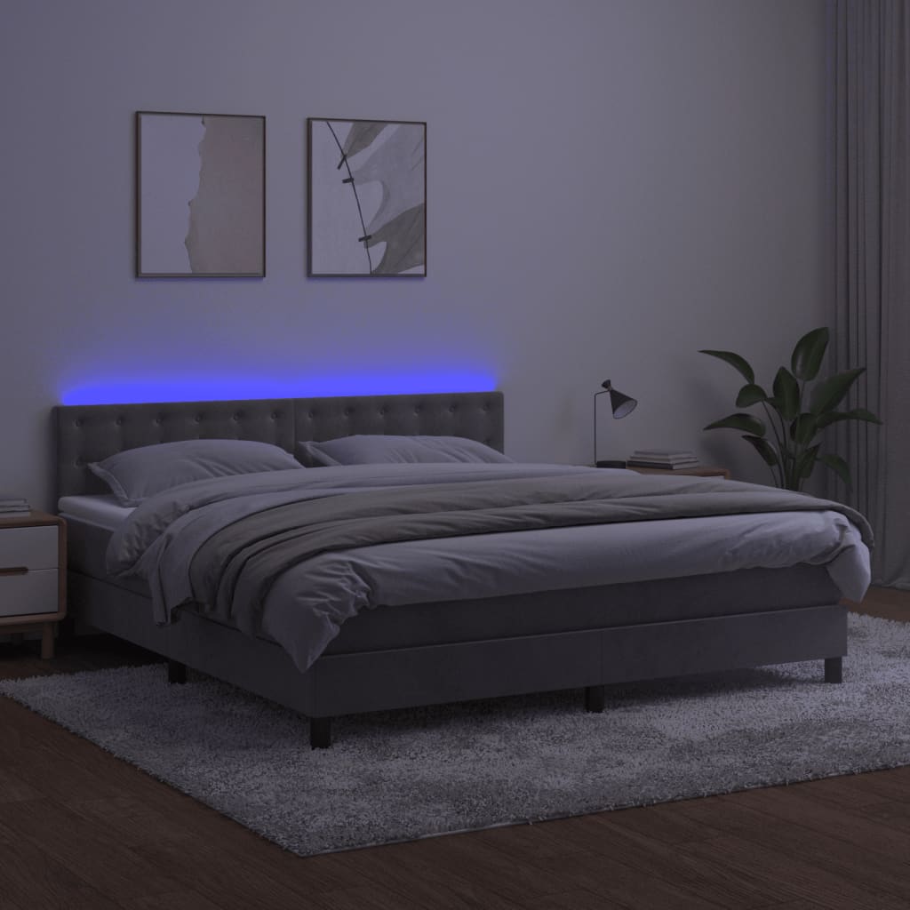 Sommier à lattes de lit matelas et LED Gris clair 180x200 cm - XIOS