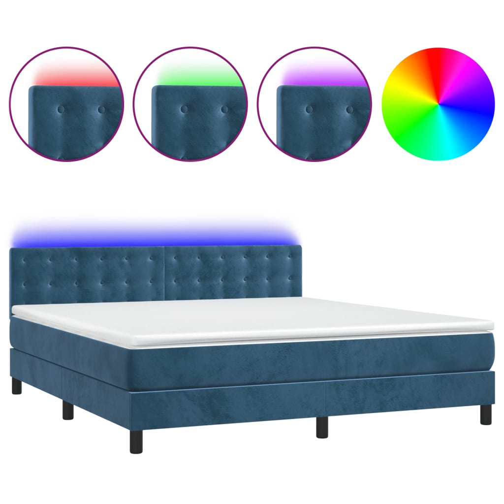 Sommier à lattes de lit matelas et LED Bleu foncé 180x200 cm - XIOS