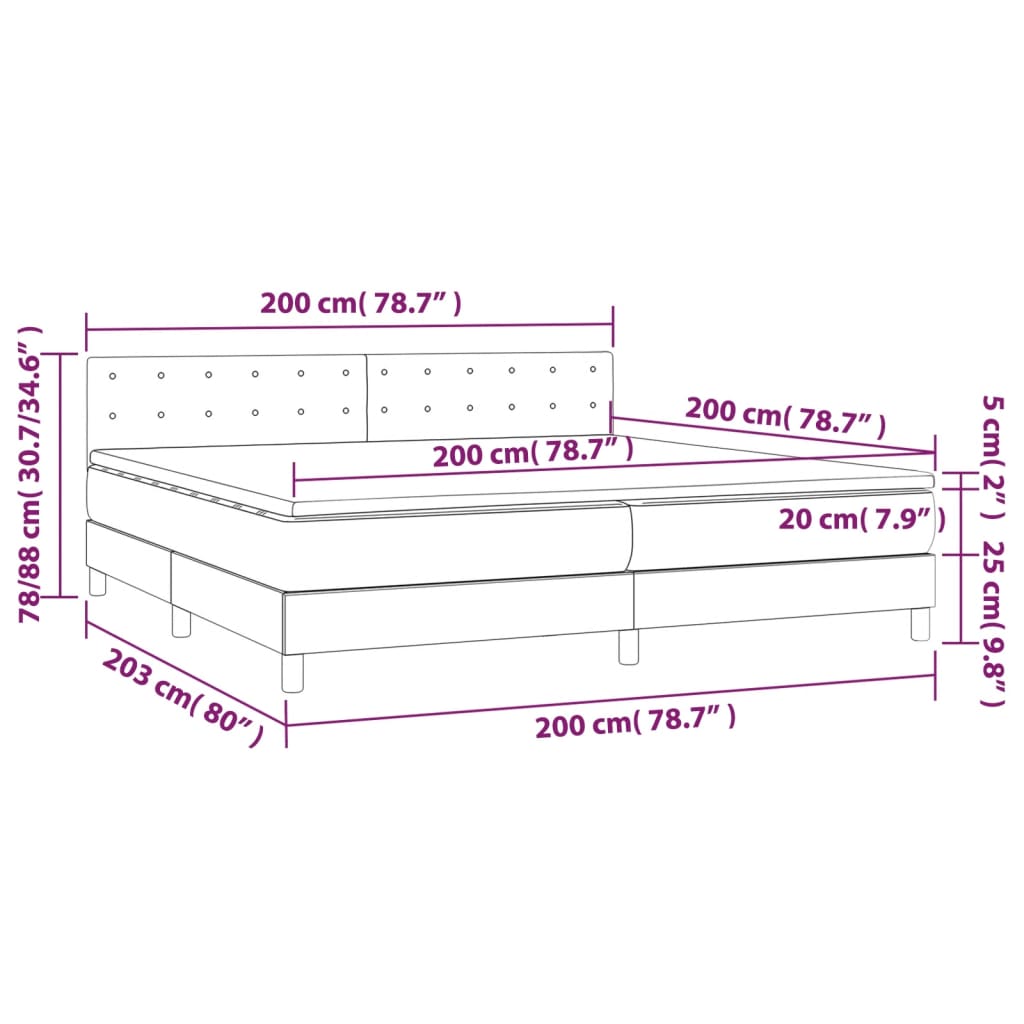 Sommier à lattes de lit matelas et LED Gris foncé 200x200 cm - XIOS