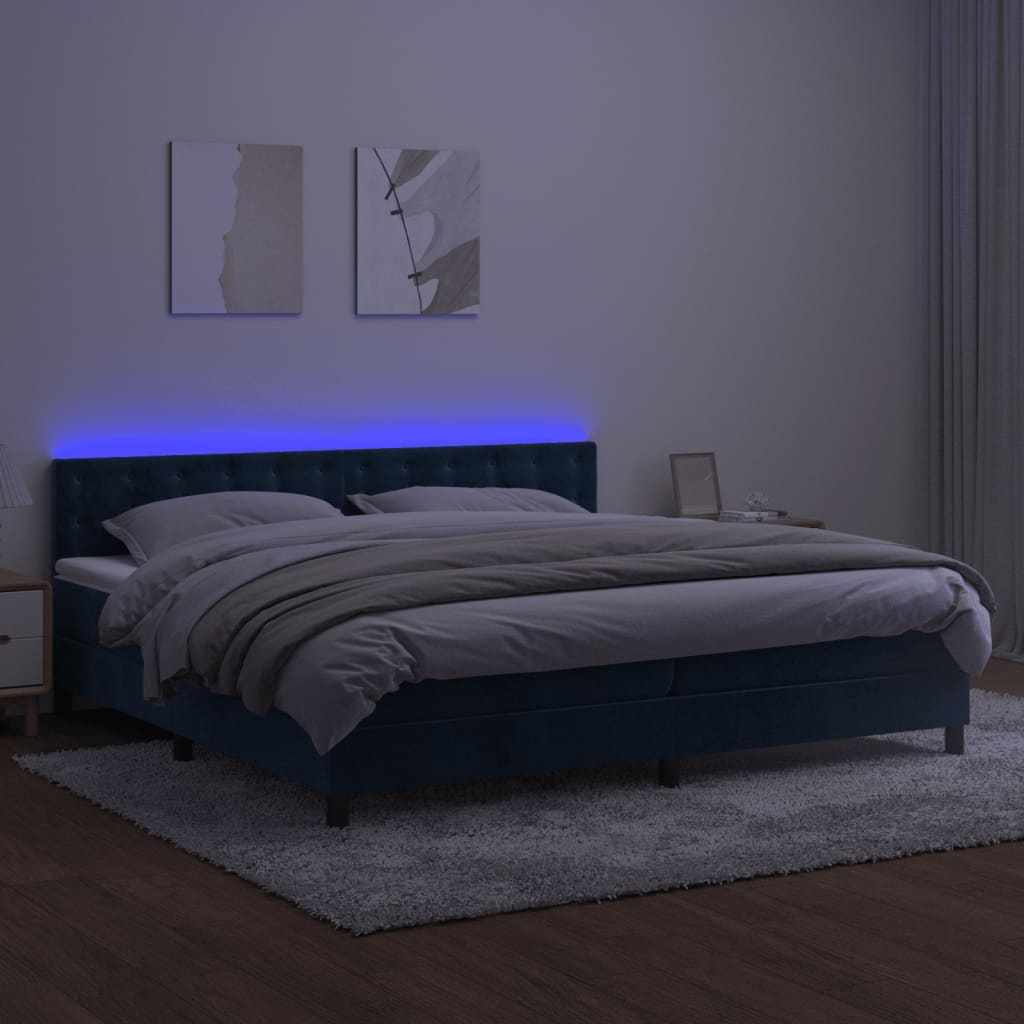 Sommier à lattes de lit matelas et LED Bleu foncé 200x200 cm - XIOS